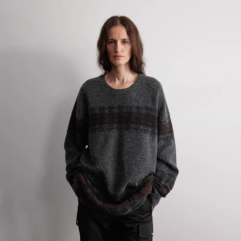 RandomPiece Wool Silk Blend Jacquard Oversized Sweater