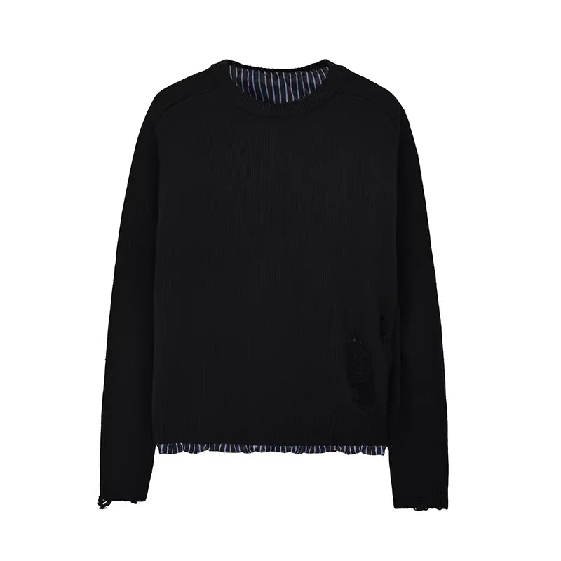 Roolrren homme Faux Two-Piece Wool Blend Pullover Sweater