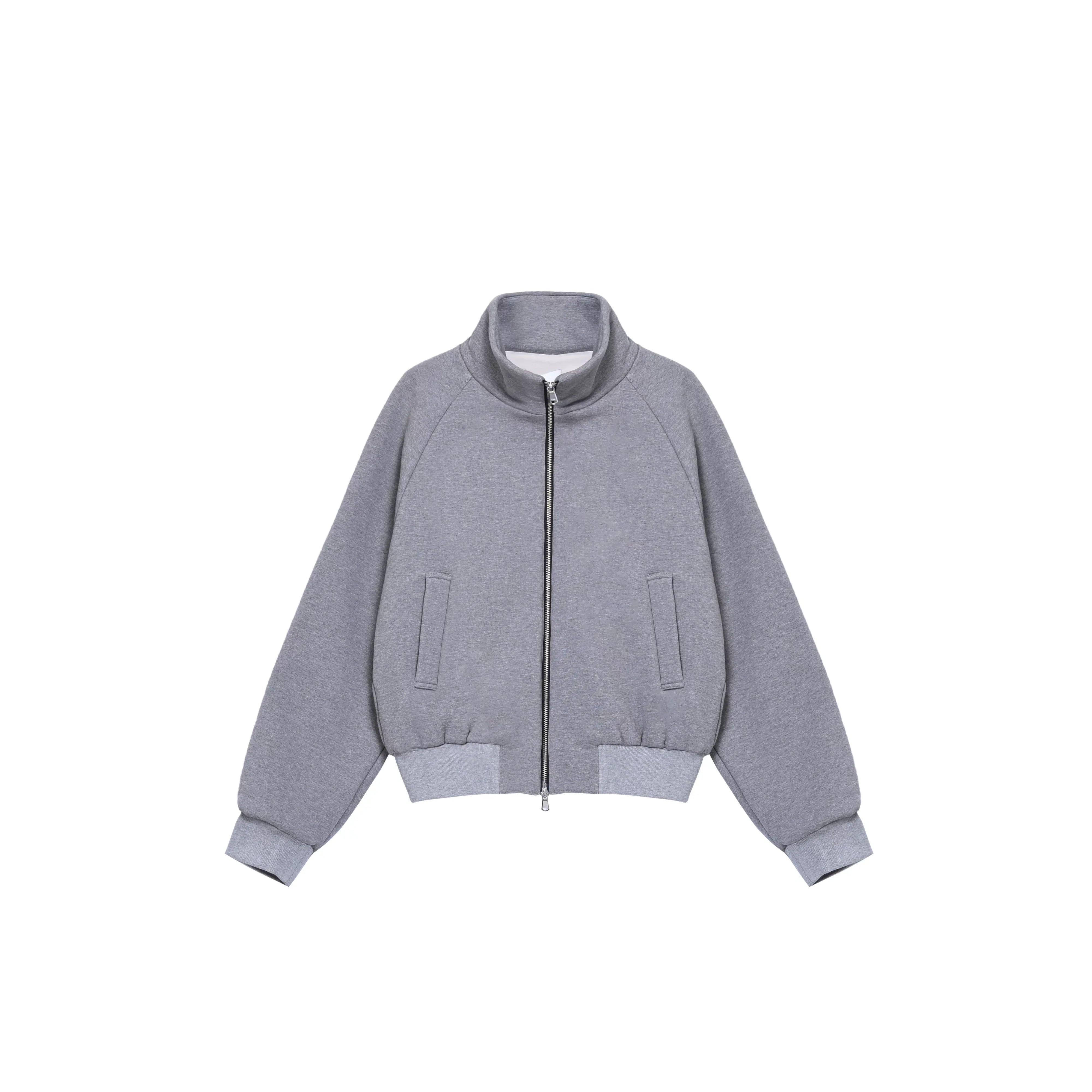 Roolrren homme Men's Oversized Cotton Raglan Jacket with Stand Collar and Double Zipper