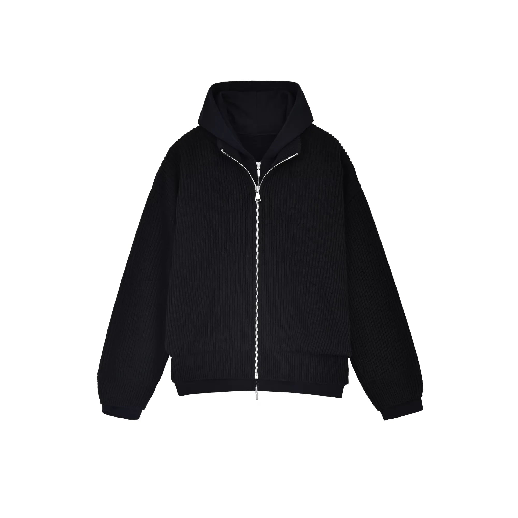 Roolrren homme Men's Casual Spliced Knit Zip-Up Hoodie Jacket