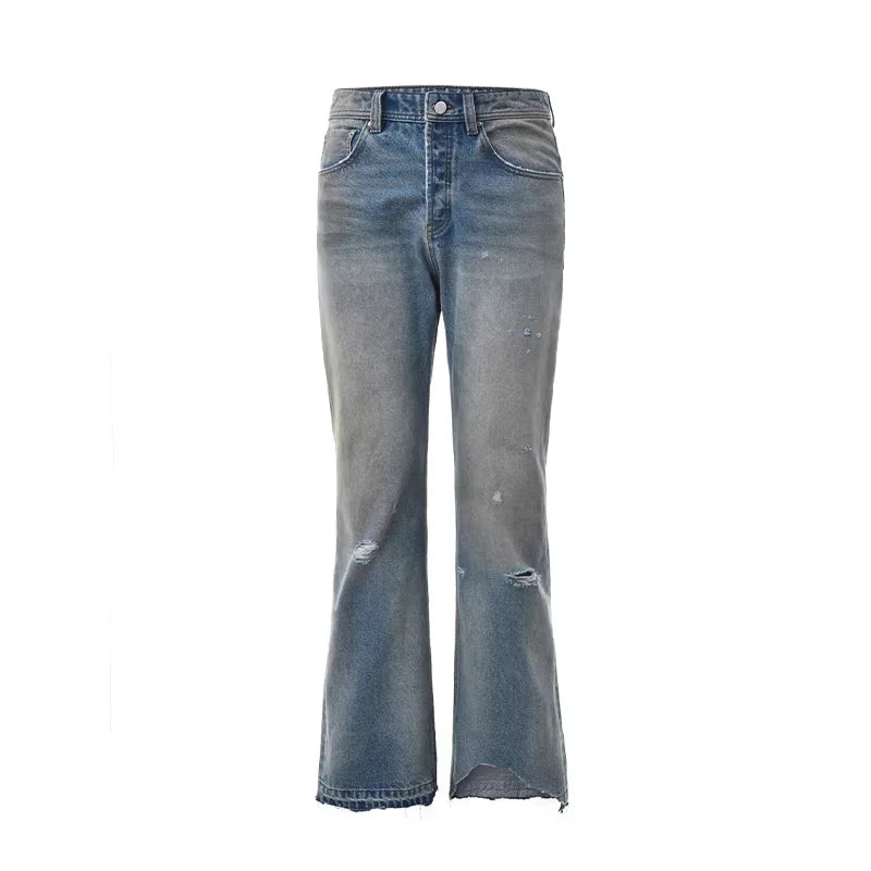 Roolrren homme Vintage Washed Distressed Straight-Leg Jeans