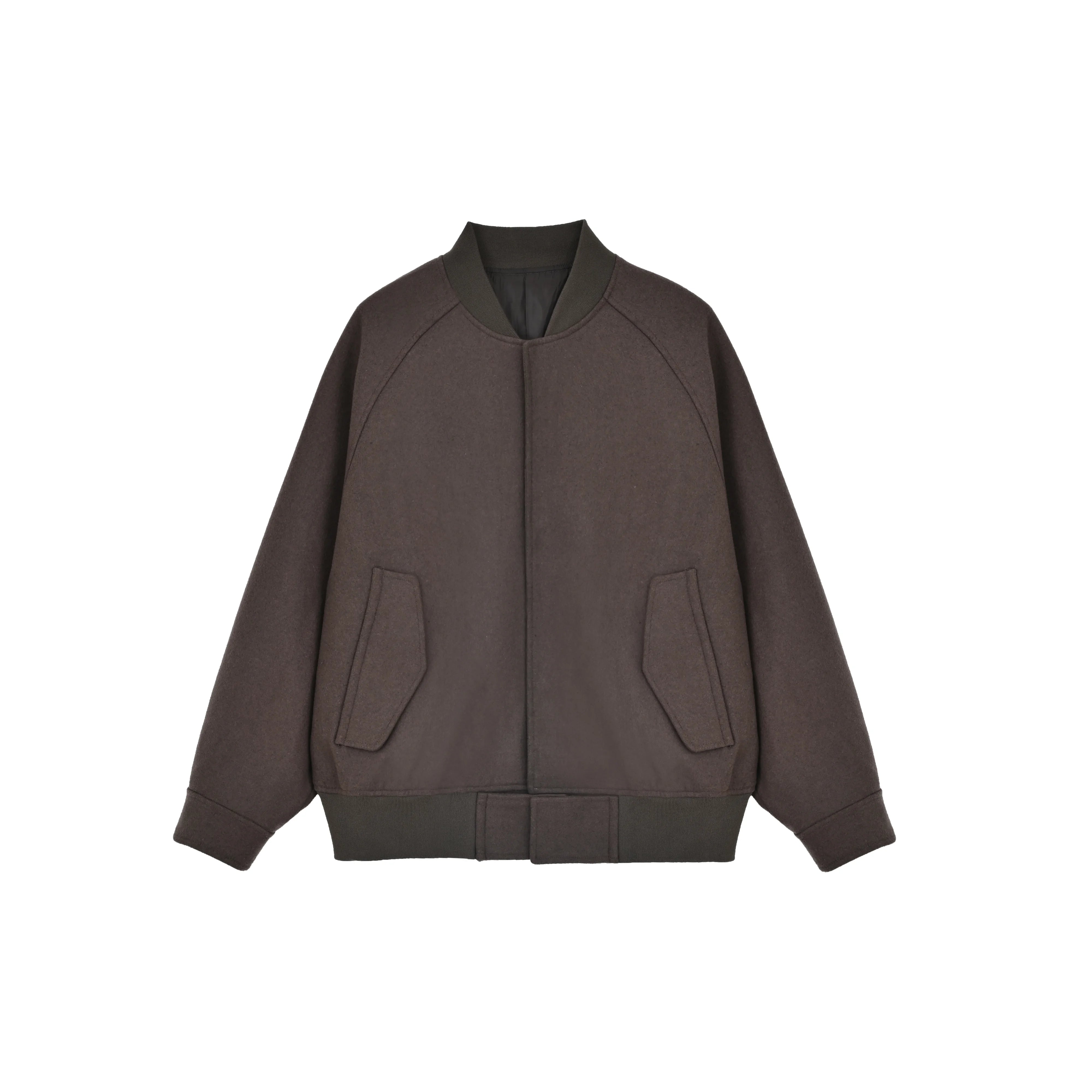 Roolrren homme Wool Blend Snap Button Baseball Jacket