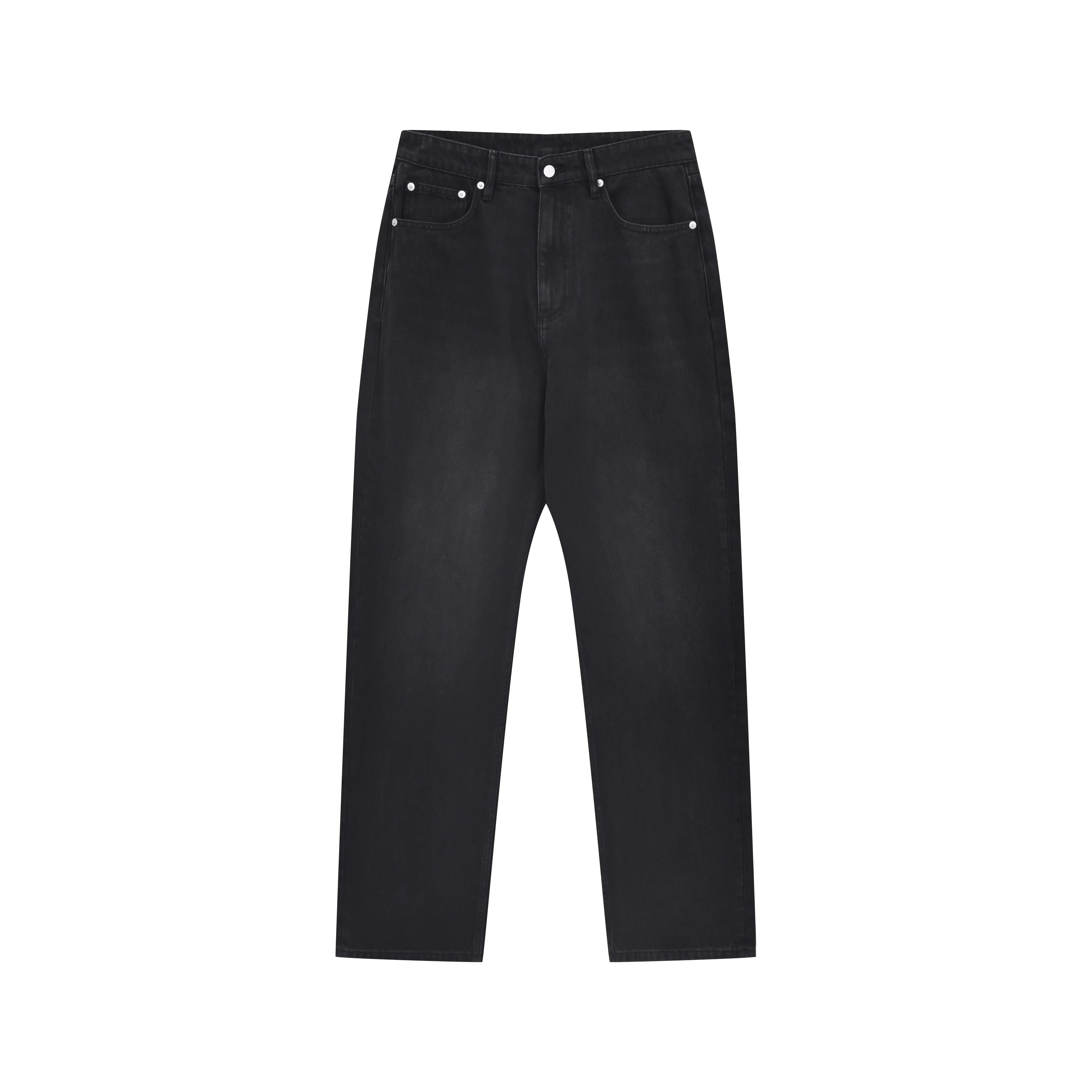 Roolrren homme Men's Black Enzyme-Washed Straight-Leg Denim Jeans