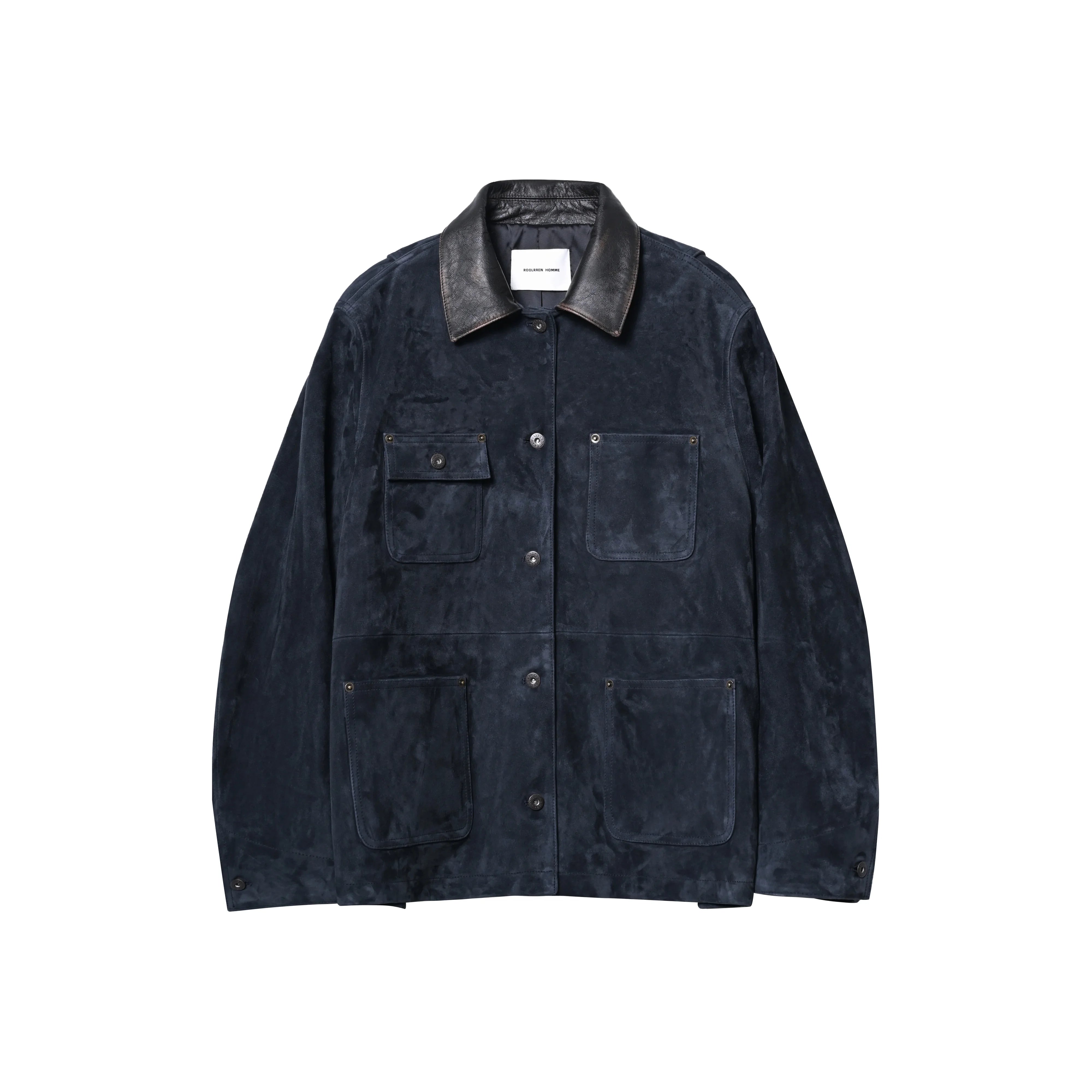 Roolrren homme Men's Vintage Suede Work Jacket with Leather Collar