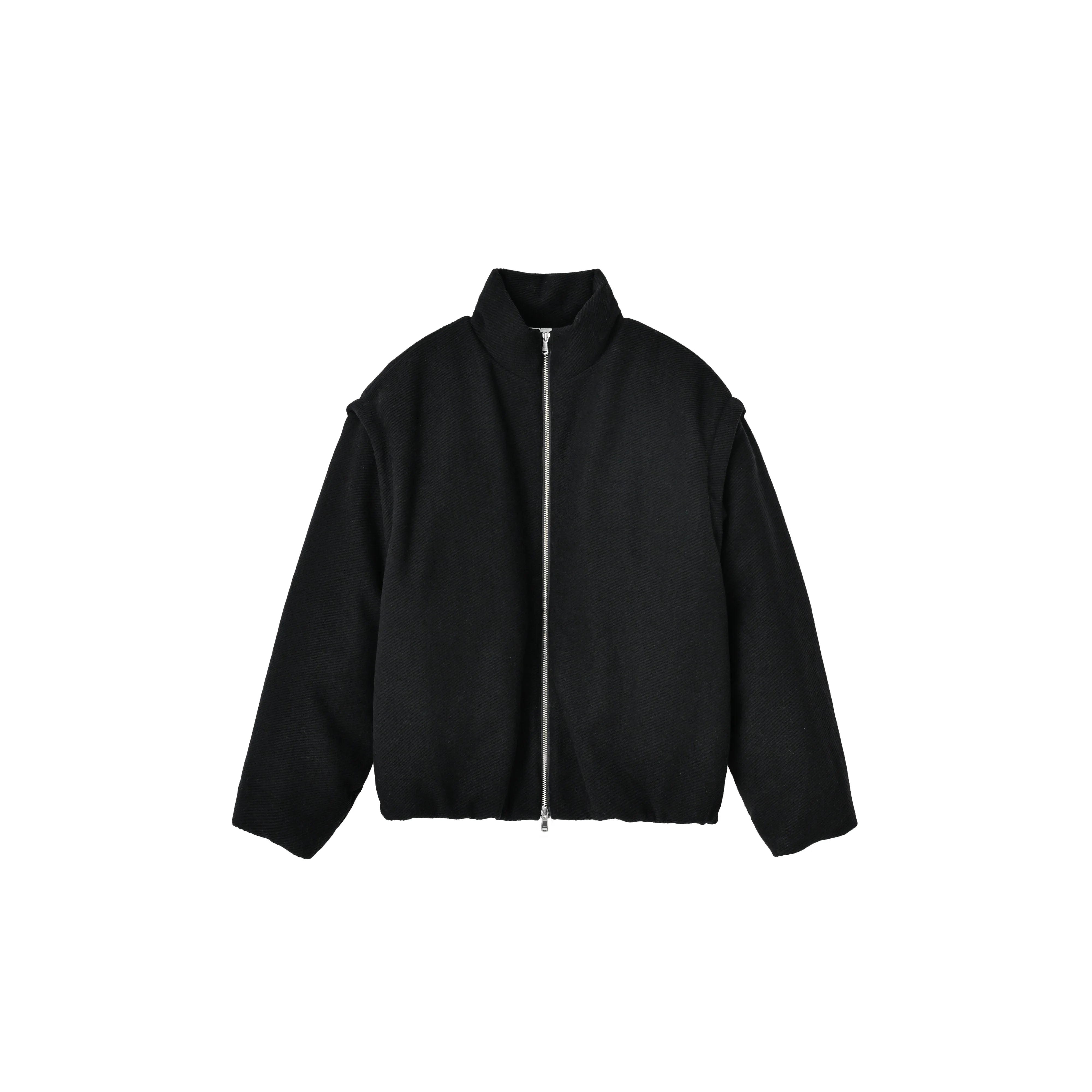 Roolrren homme Detachable Sleeve Wool Blend Down Jacket with Goose Down Filling