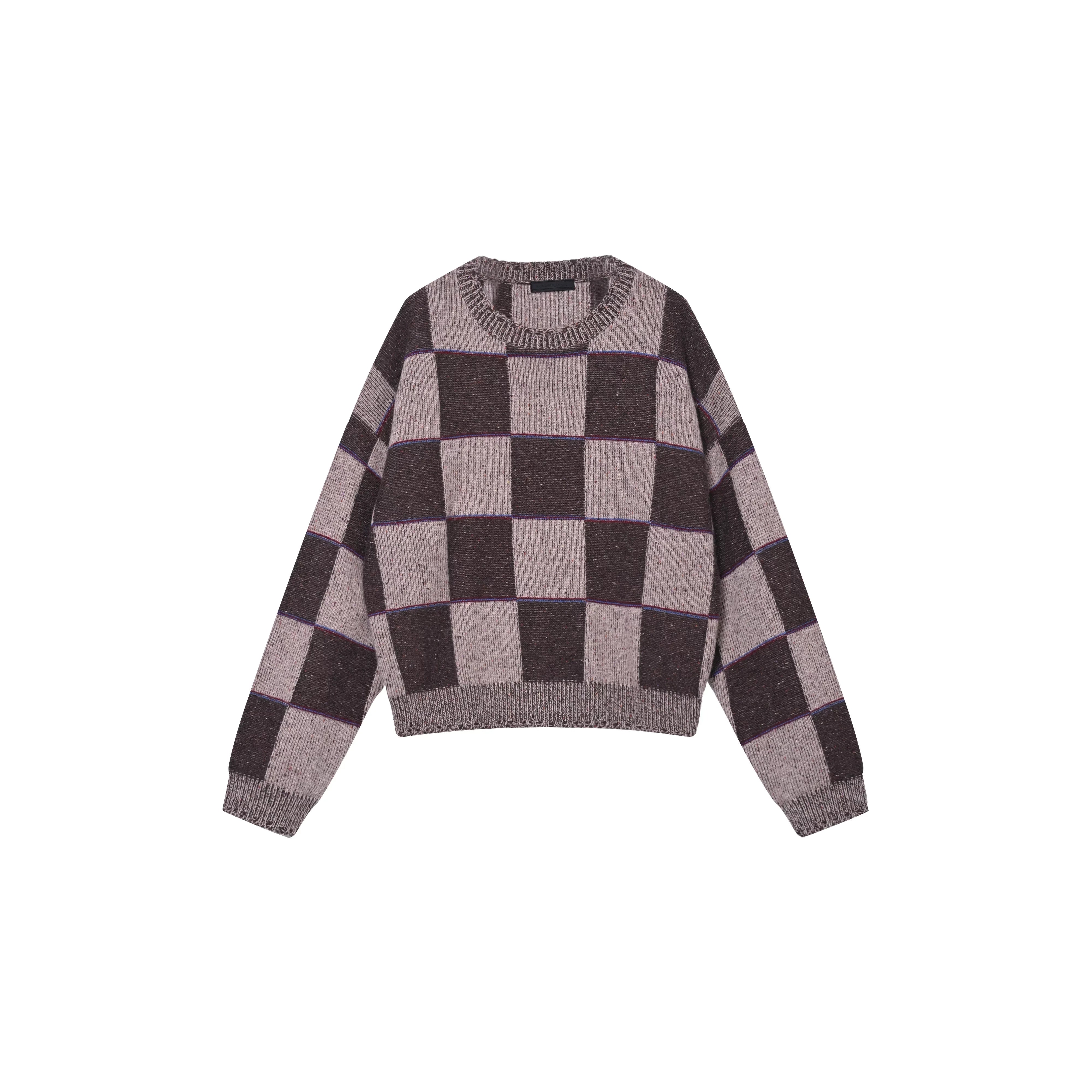 Roolrren homme Vintage Checkered Wool-Cashmere Relaxed Fit Pullover Sweater