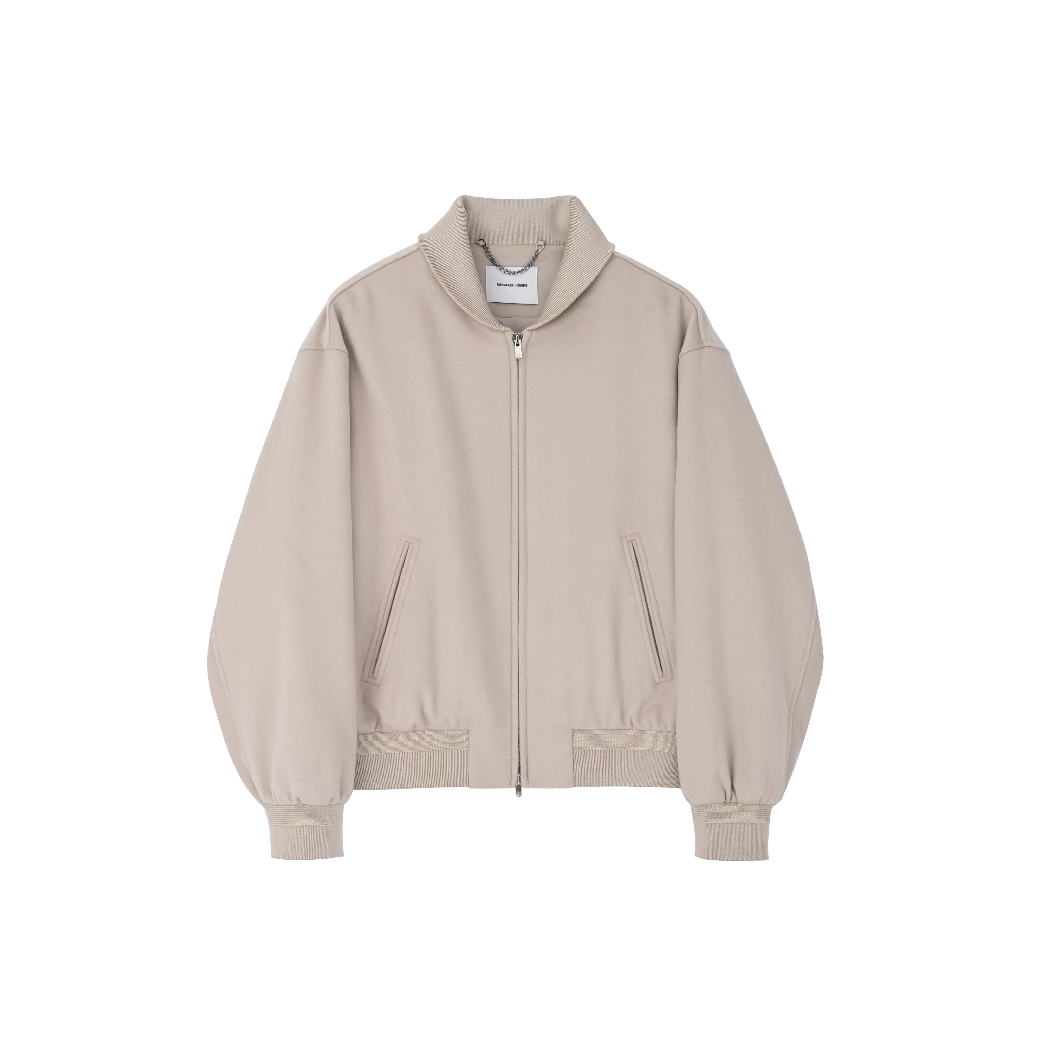 Roolrren homme Men's Cashmere Silk Wool Blend Bomber Jacket with Quilted Collar