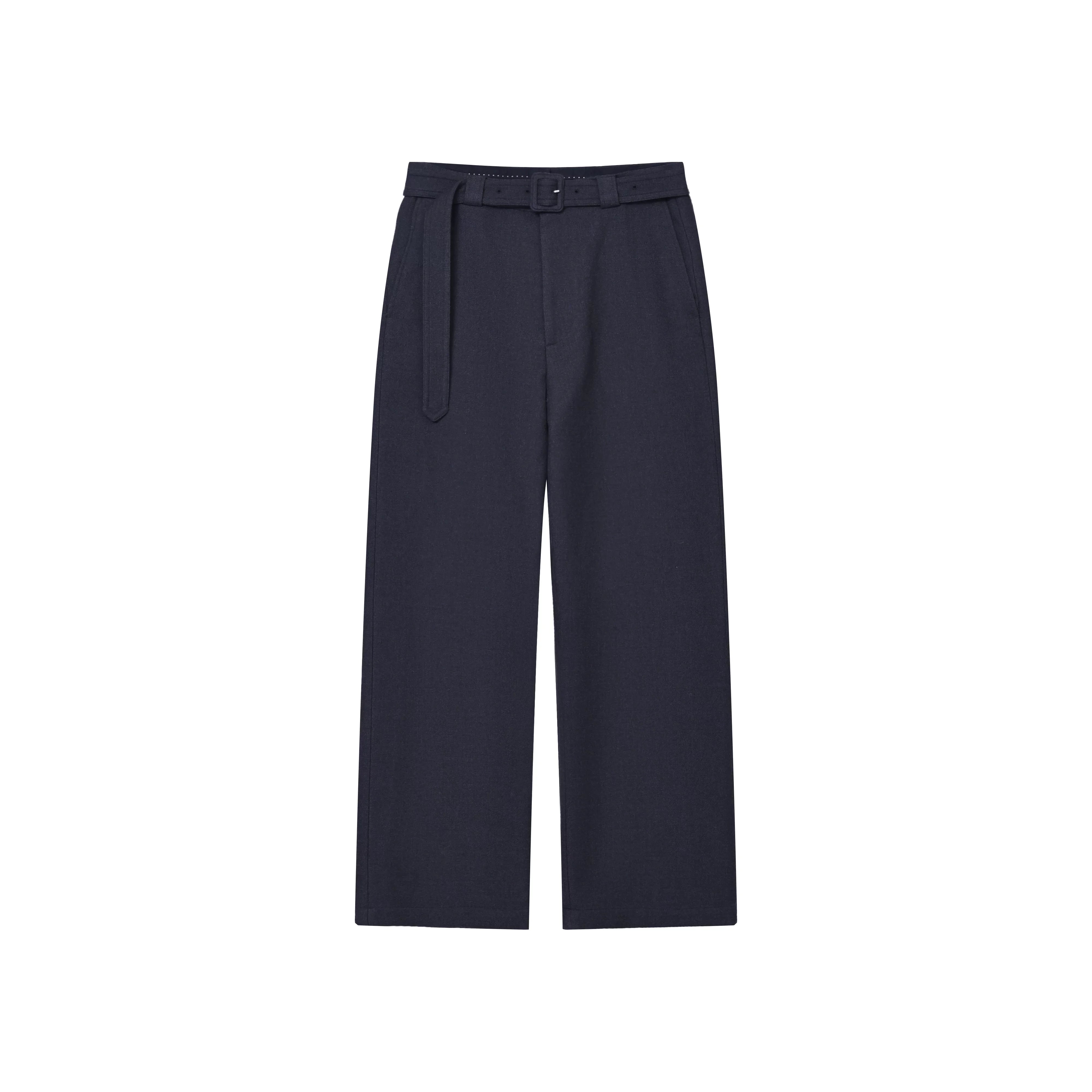 Roolrren homme Wool Blend Wide-Leg Trousers with Detachable Belt