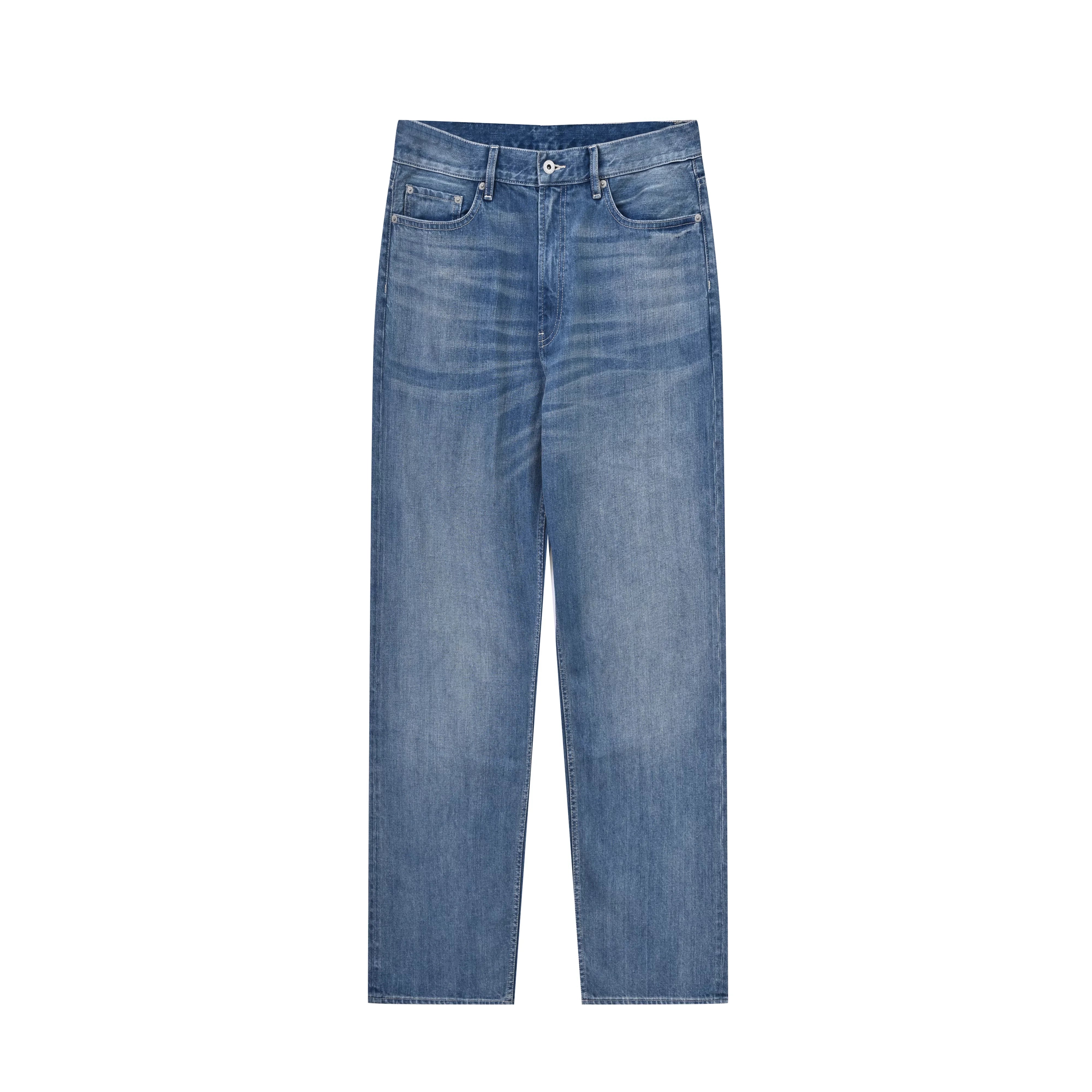 Roolrren homme Selvedge Faded Straight-Leg Washed Blue Jeans