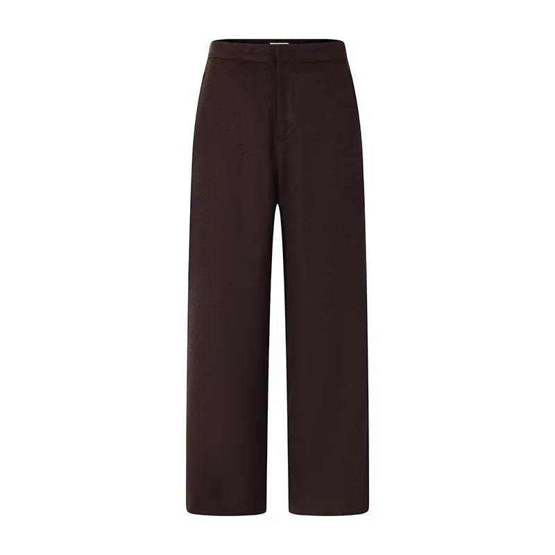 ROYA Alpaca Wool Blend Wide-Leg Tweed Trousers with Semi-Elastic Waist