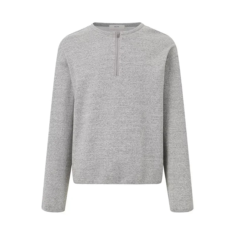 ROYA Light Heather Gray Silk-Wool Blend Half-Zip Henley
