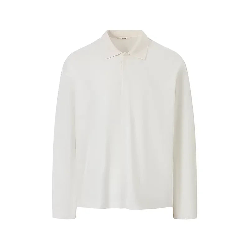 ROYA Men's Long-Sleeve Hidden Button Polo Shirt in Fine Cotton