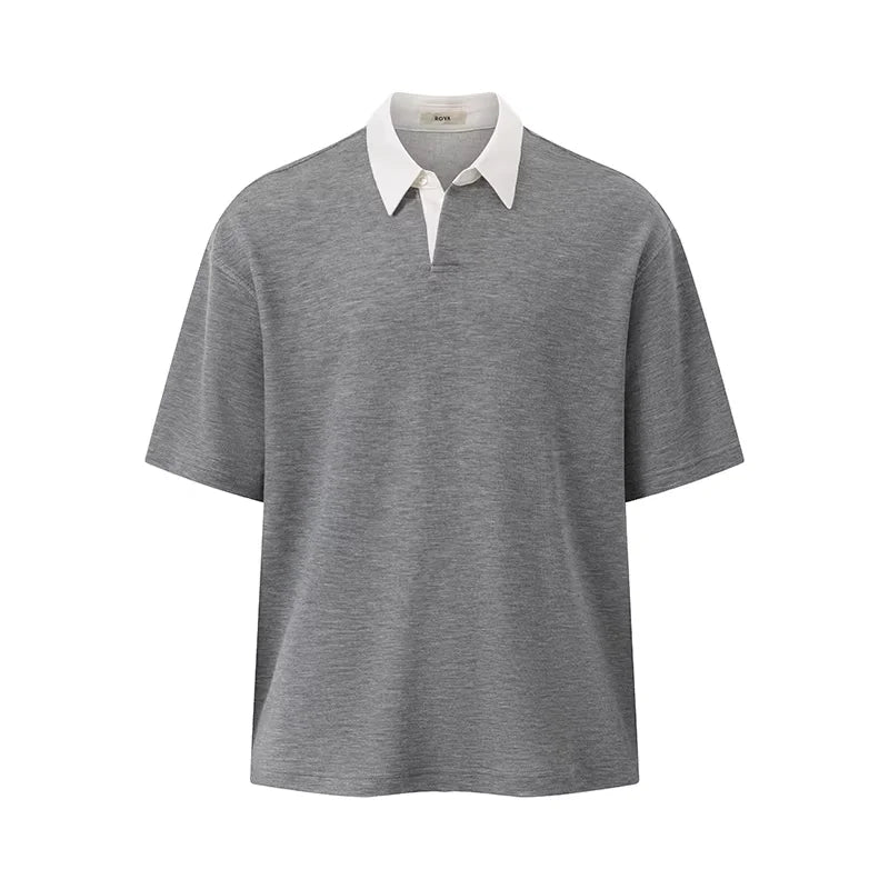 ROYA Men's Mugwort Wool Blend Polo Shirt with Contrast Collar