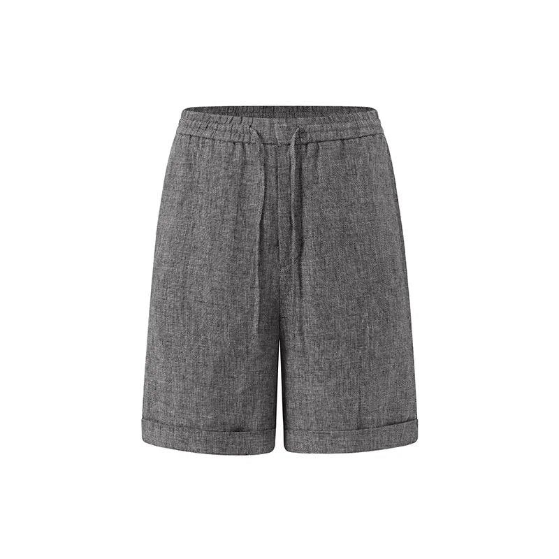 ROYA Men's Linen Drawstring Cuffed Casual Shorts