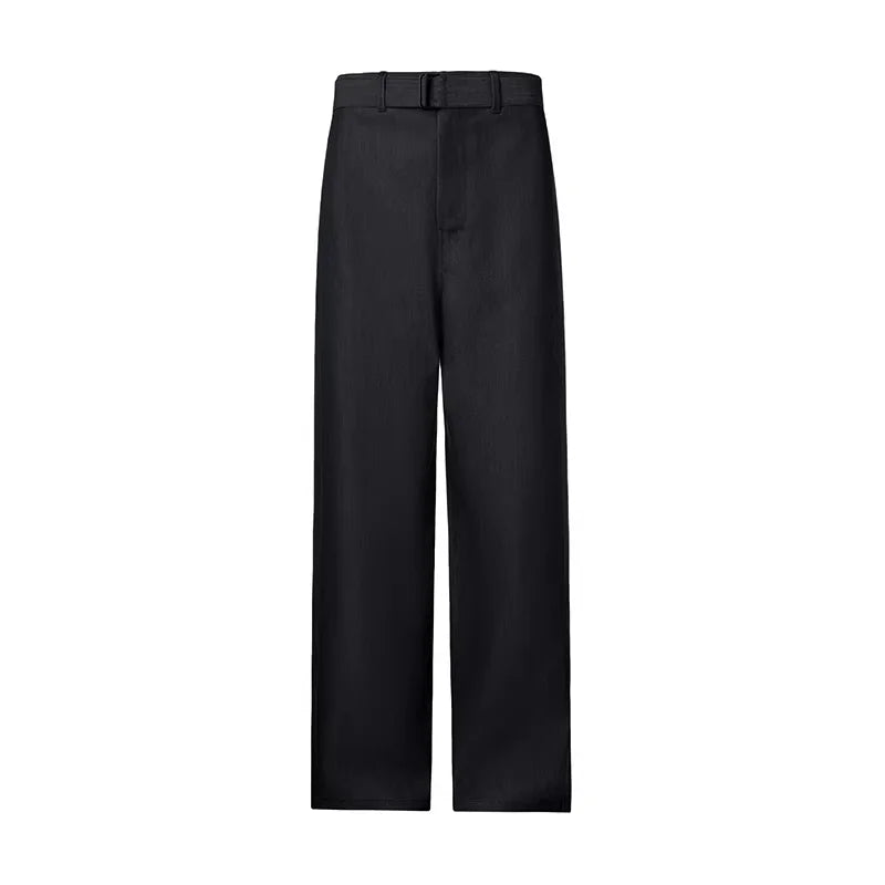 ROYA Men's High-Waisted Wool Denim Belted Trousers