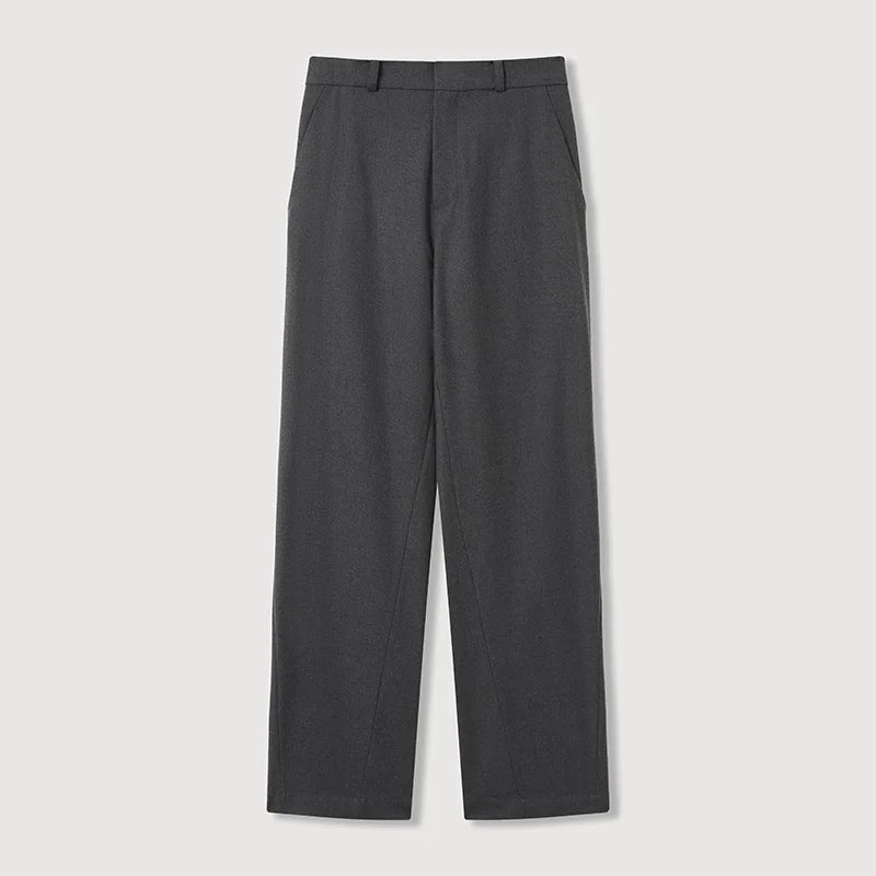 ROYA Thick Wool Blend Pleated Trousers with Elastic Waist