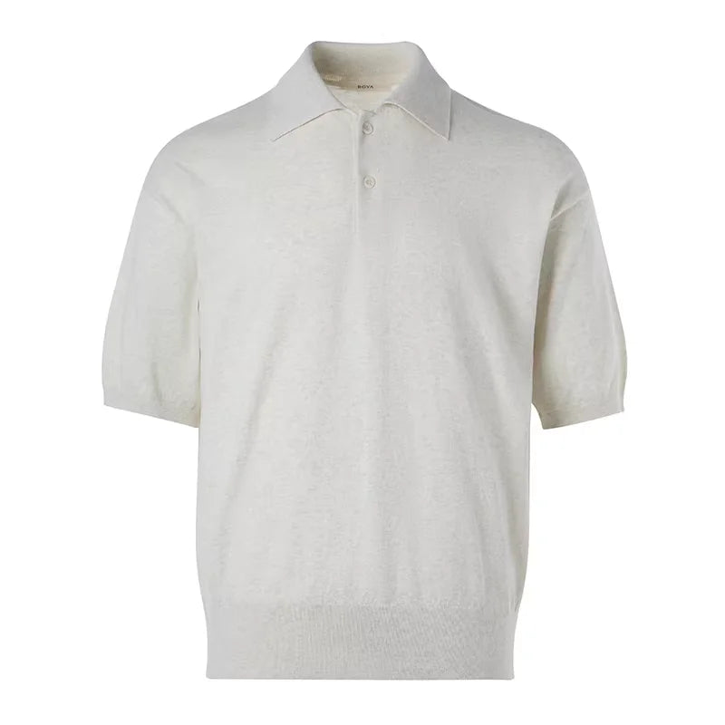 ROYA Cashmere Cotton Blend Short Sleeve Polo Sweater