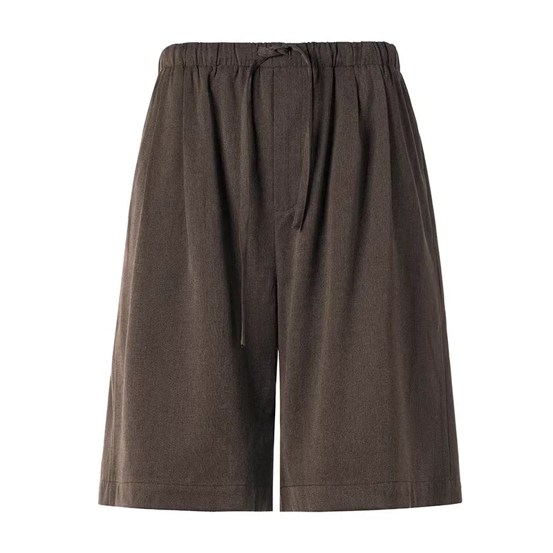 ROYA Linen Viscose Wool Blend Elastic Waist Shorts