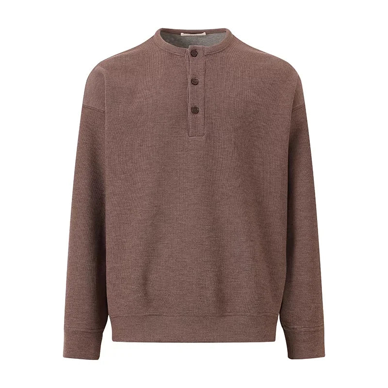 ROYA Henley Collar Wool Blend Casual Sweatshirt