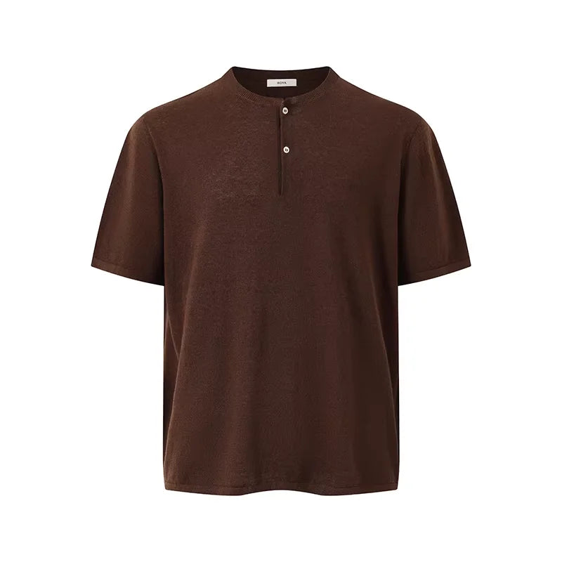 ROYA Linen Cotton Henley Short Sleeve Shirt