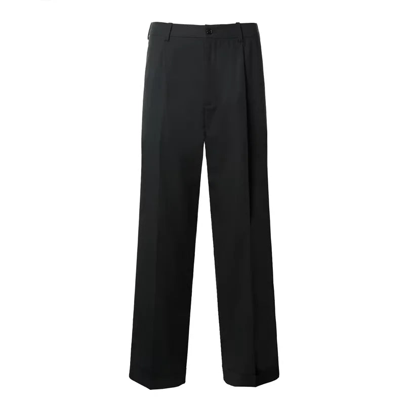 ROYA Merino Wool Blend Wide-Leg Trousers with Pleat Detail