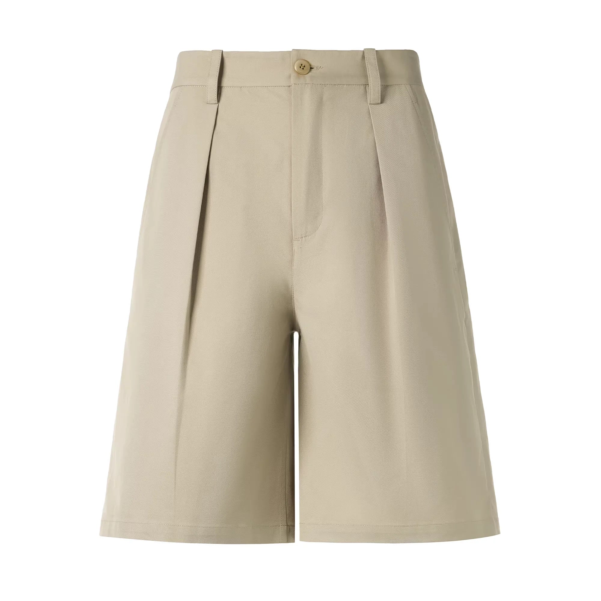 ROYA Light Khaki Pleated Linen-Cotton Shorts