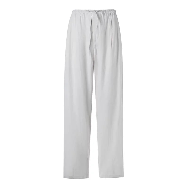 ROYA Men's Linen Rayon Blend Drawstring Pants - Loose Fit, Flared Leg, Elastic Waist