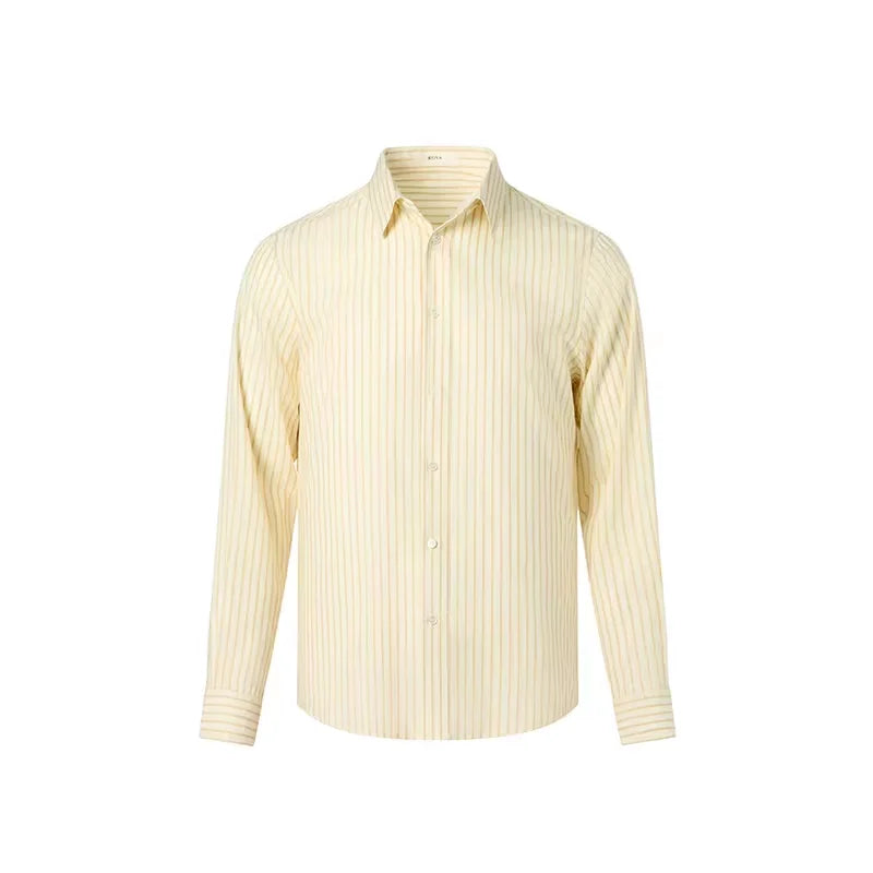 ROYA Men's Striped Lyocell Silk Long Sleeve Formal Shirt