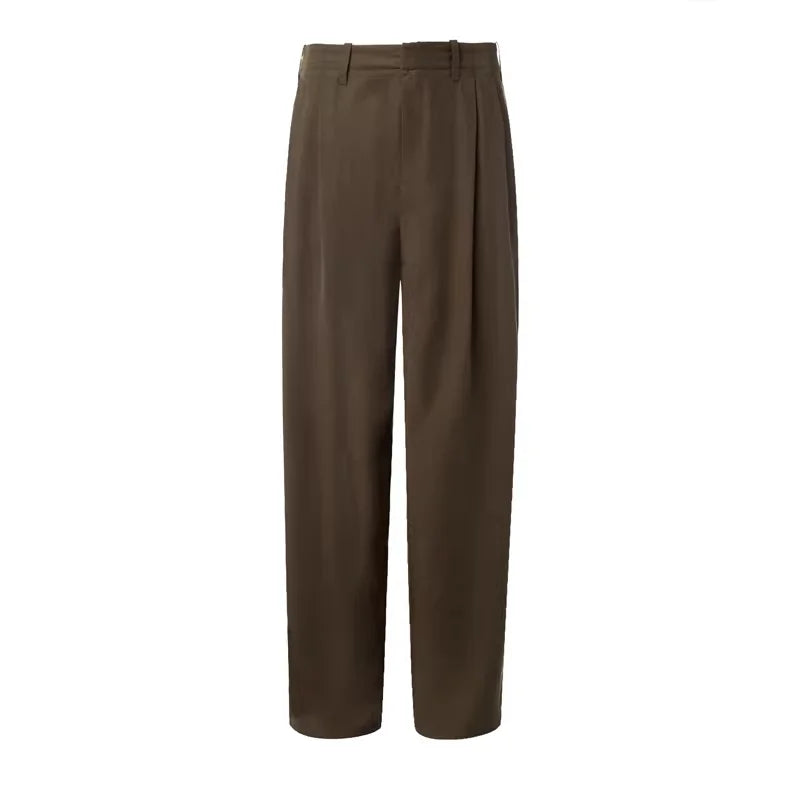 ROYA Men's Tencel Linen Double-Pleated Wide-Leg Trousers