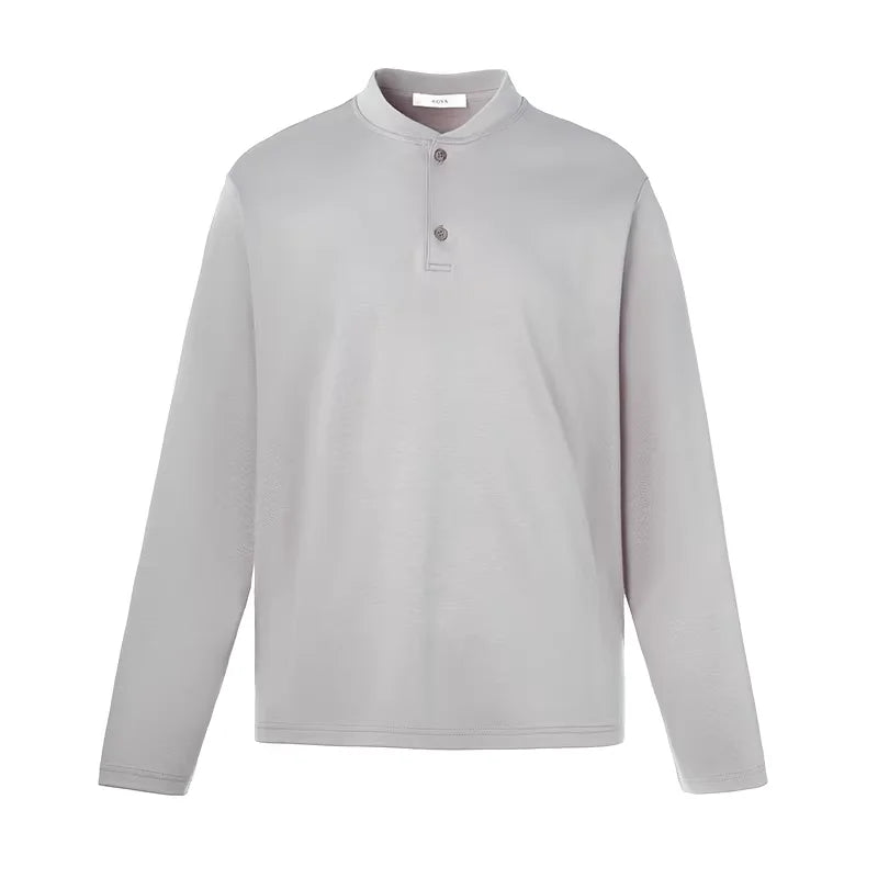 ROYA Men's Long-Staple Cotton Henley Shirt with Natural Shell Buttons
