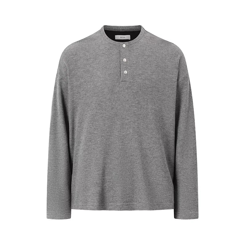 ROYA Men's Tencel Wool Waffle-Knit Henley Long Sleeve