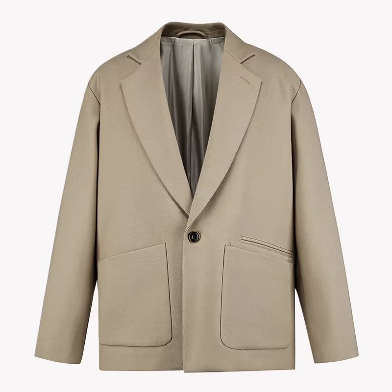 ROYA Men's Fine Twill Wool Oversized Single-Breasted Blazer