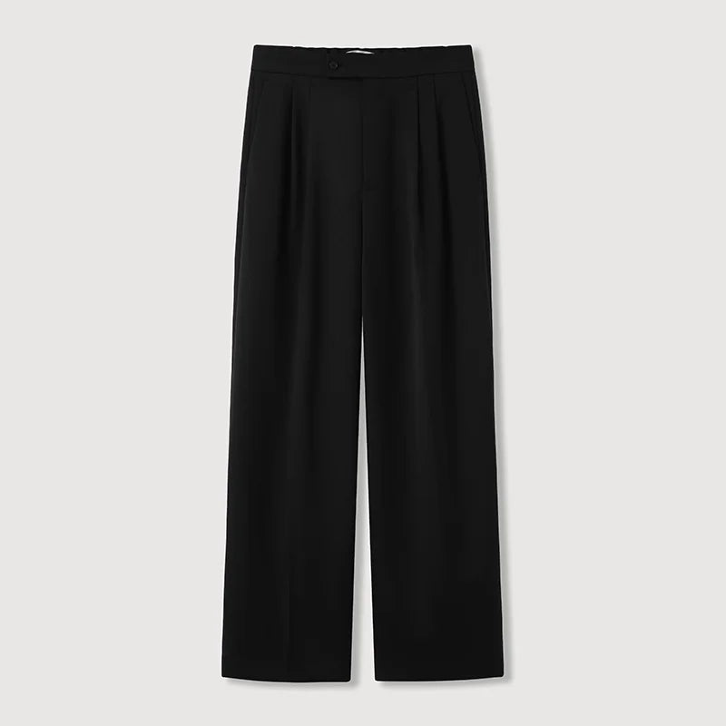 ROYA Ivory Wool Blend Pleated Dress Pants