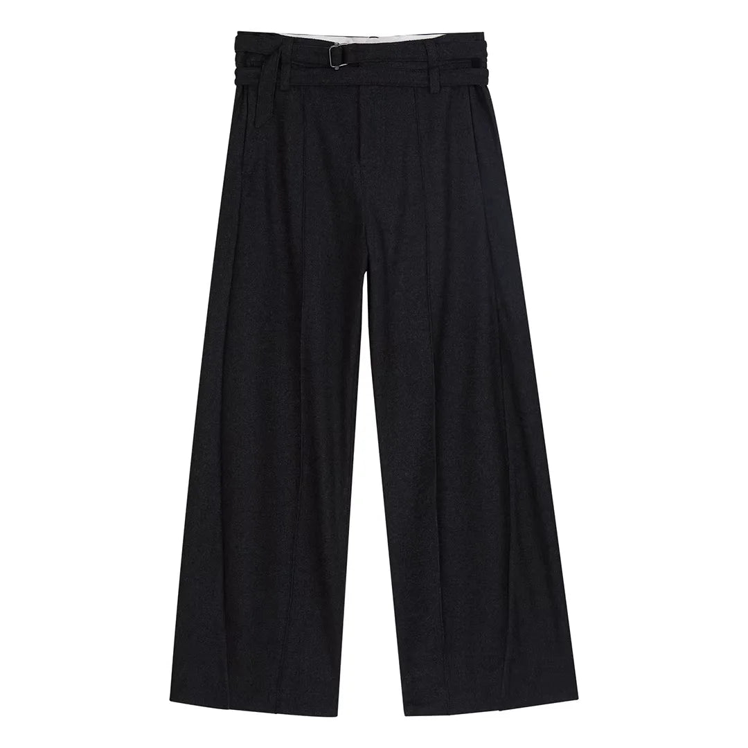 Simple Project Women's Twisted Wool Trousers with Double Waistband and Center Seam