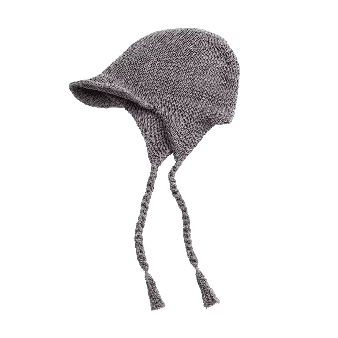 Simple Project Linen Blend Knitted Earflap Hat with Short Brim