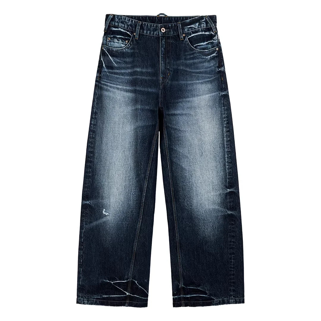 Simple Project Laser Washed Whisker Wide-Leg Jeans