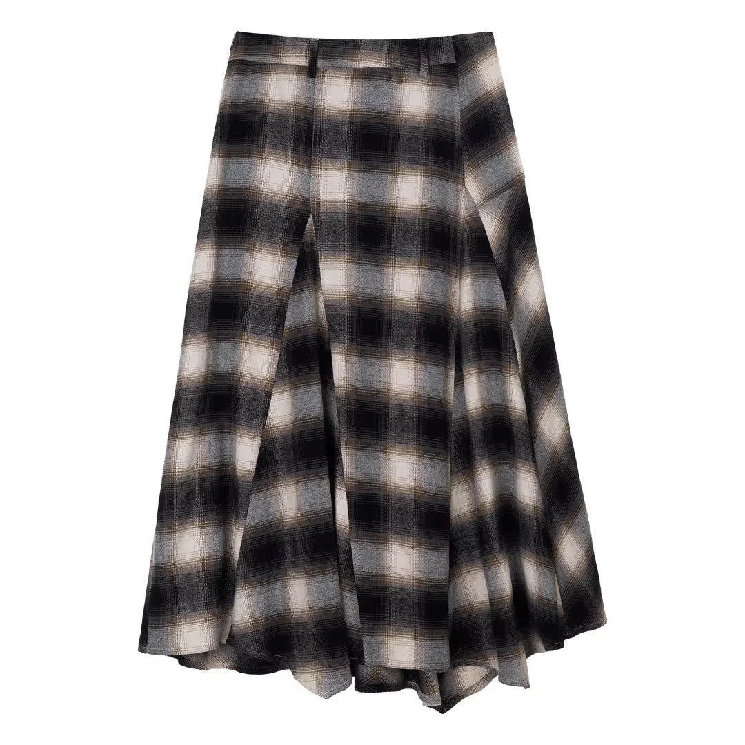 Simple Project Women's High Waist Plaid A-Line Maxi Skirt