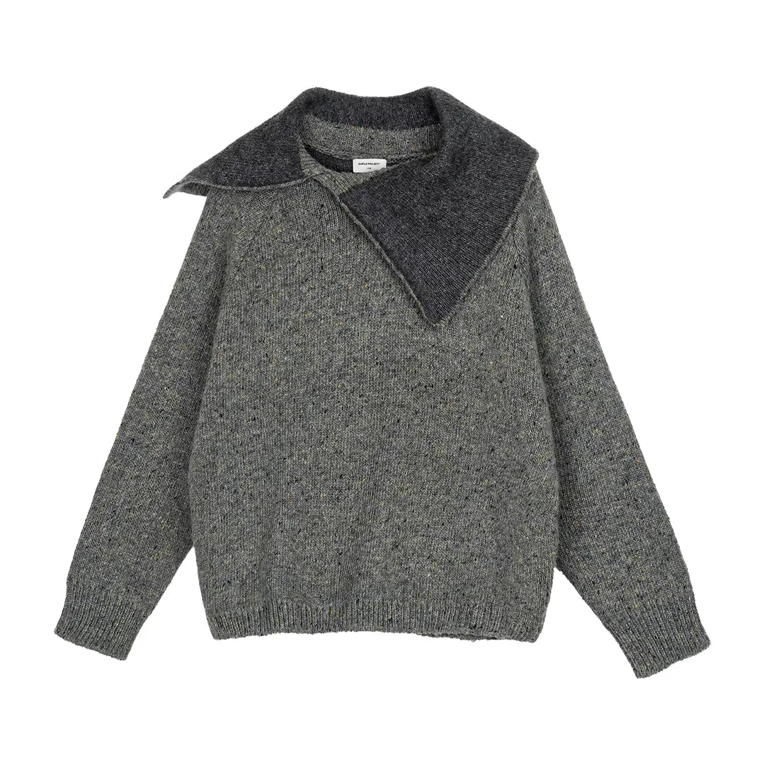 Simple Project Twisted Neck Speckled Knit Sweater
