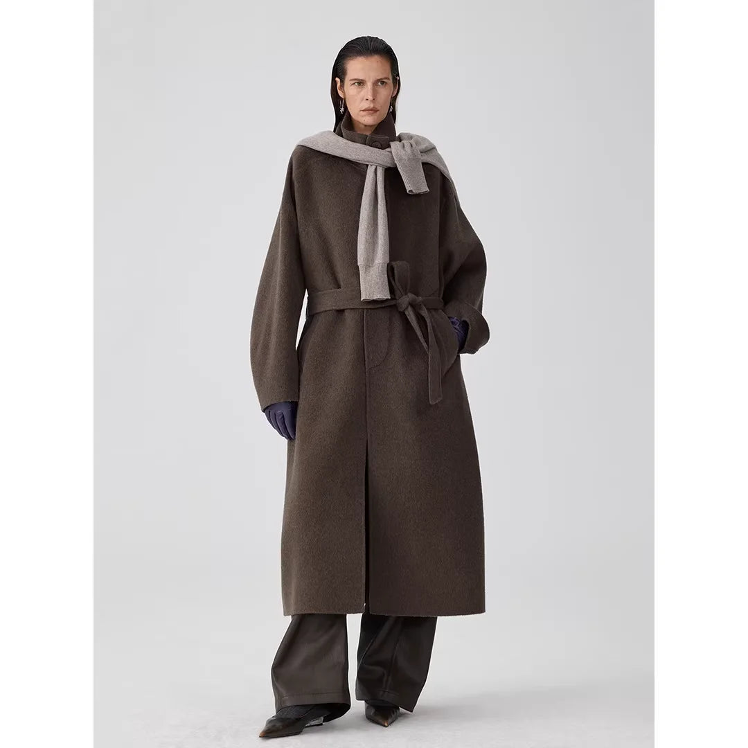 Simple Project Men's High-Neck Wool Overcoat