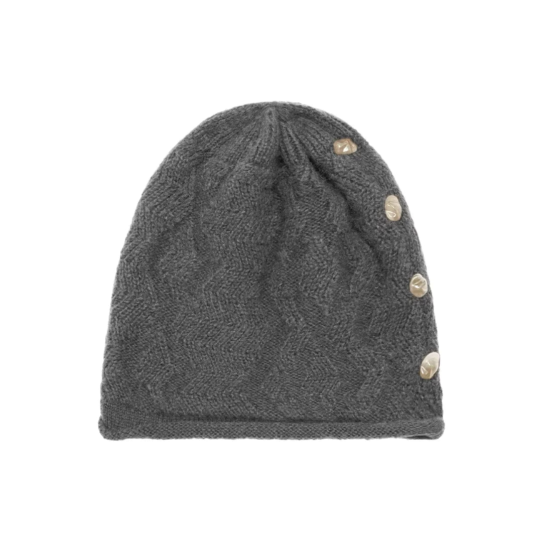 Simple Project Slouchy Wool-Blend Knit Beanie with Button Accents