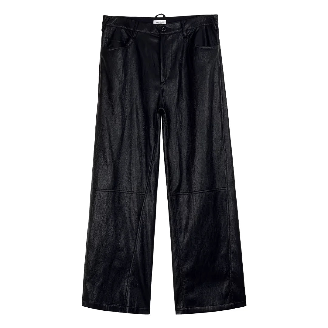 Simple Project Seam-Split Leather Trousers with Metallic Accents