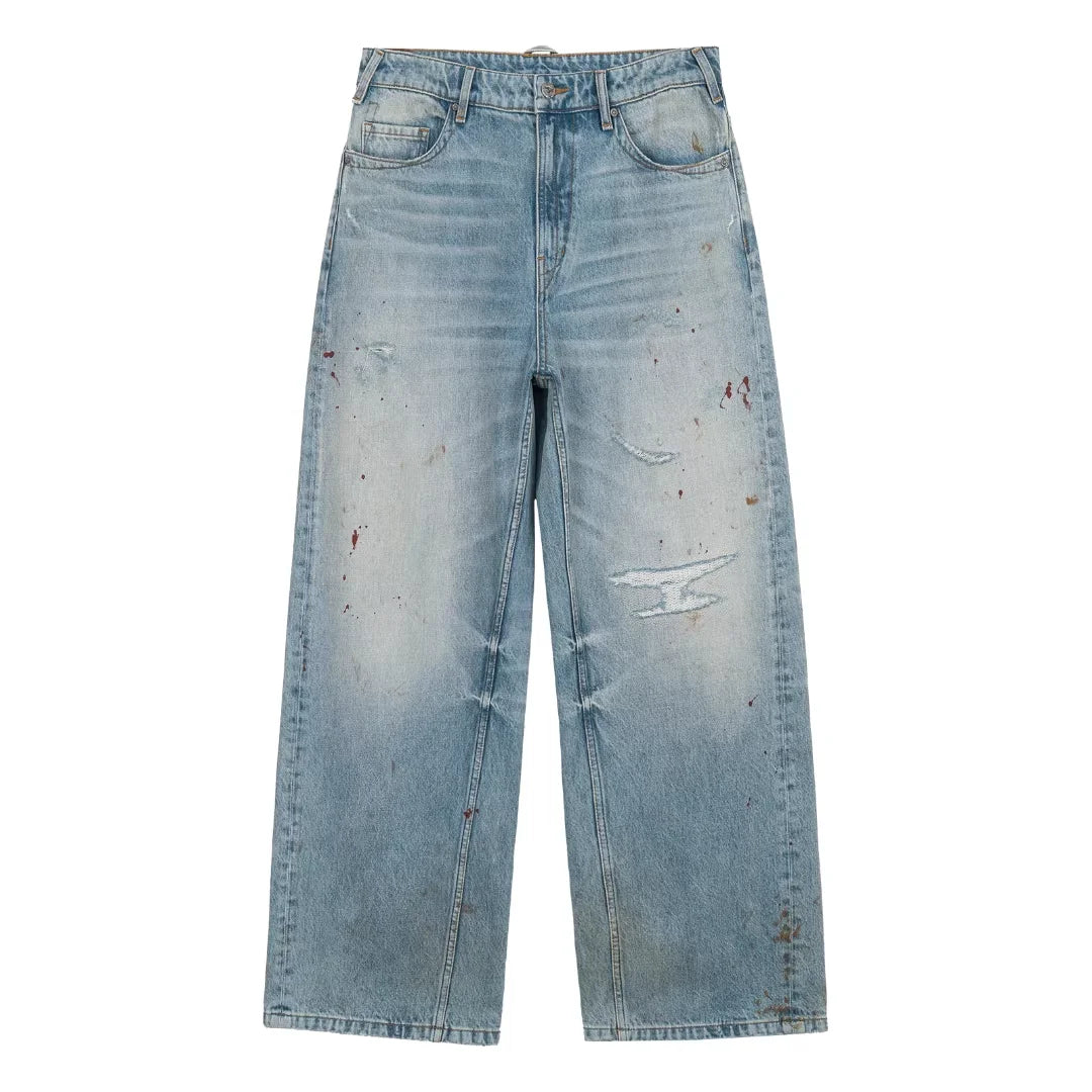 Simple Project Distressed Wide-Leg A-Line Jeans