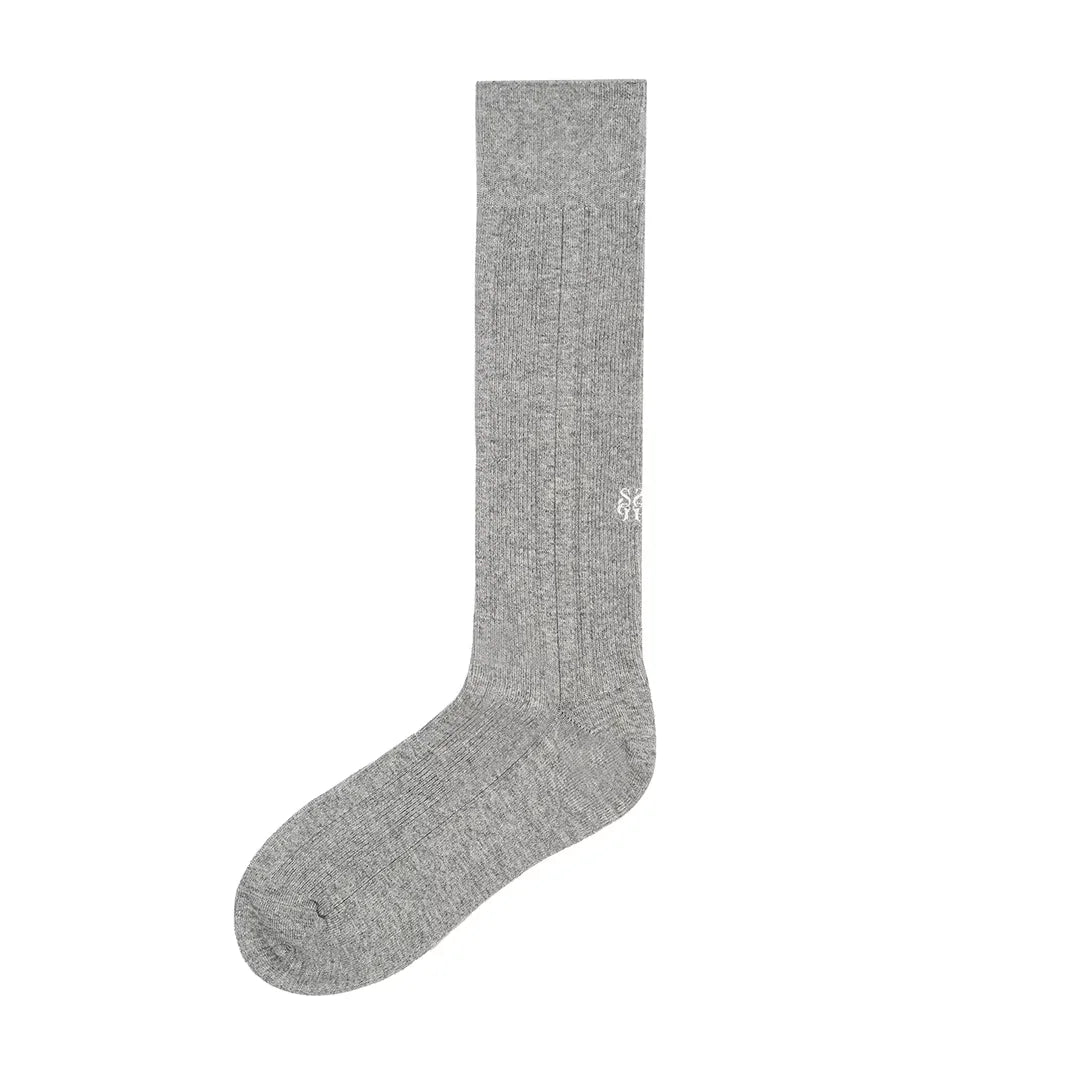 Simple Project Unisex Ribbed Mid-Calf Cotton Socks with Embroidered Detail