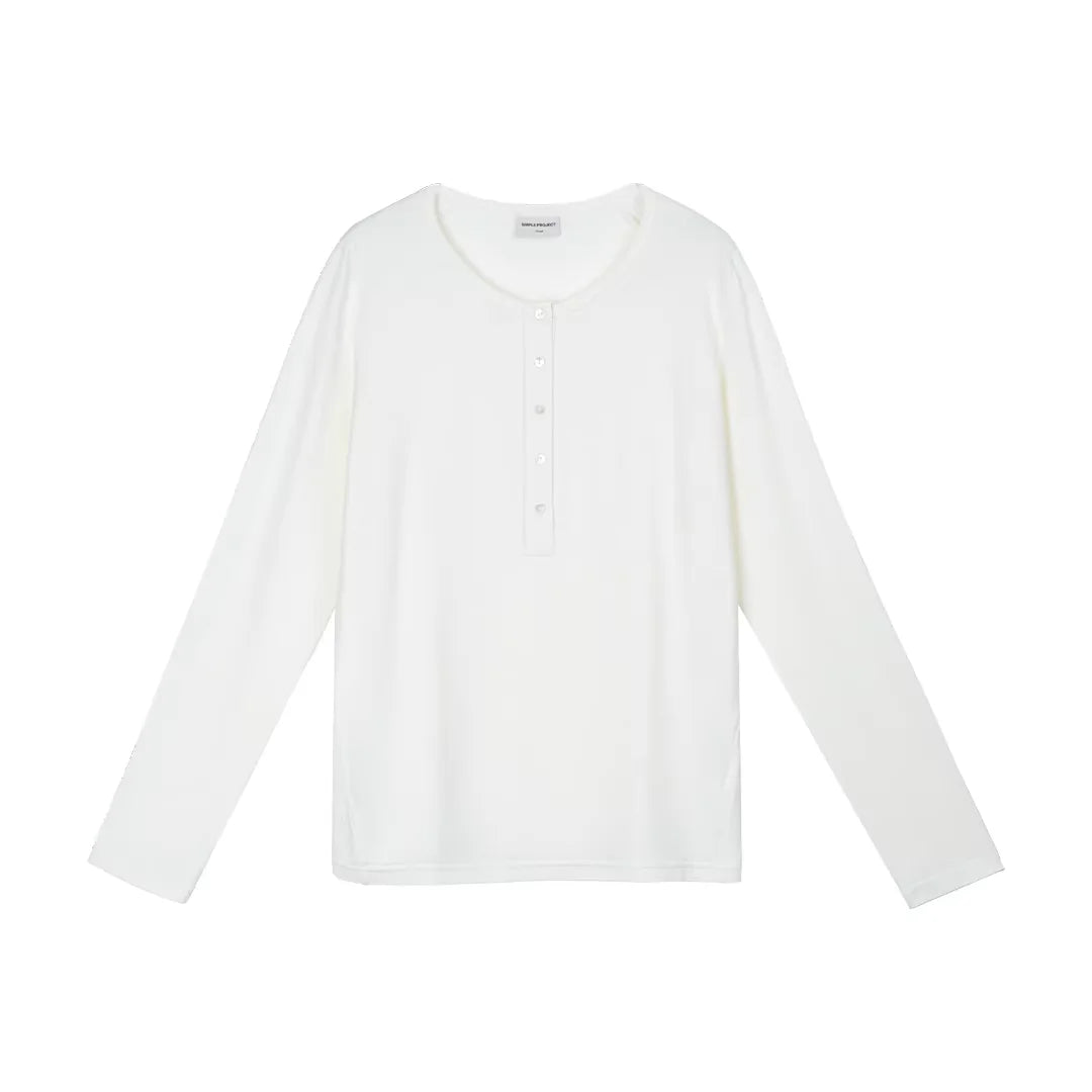 Simple Project Henley Collar Loose Long Sleeve T-Shirt