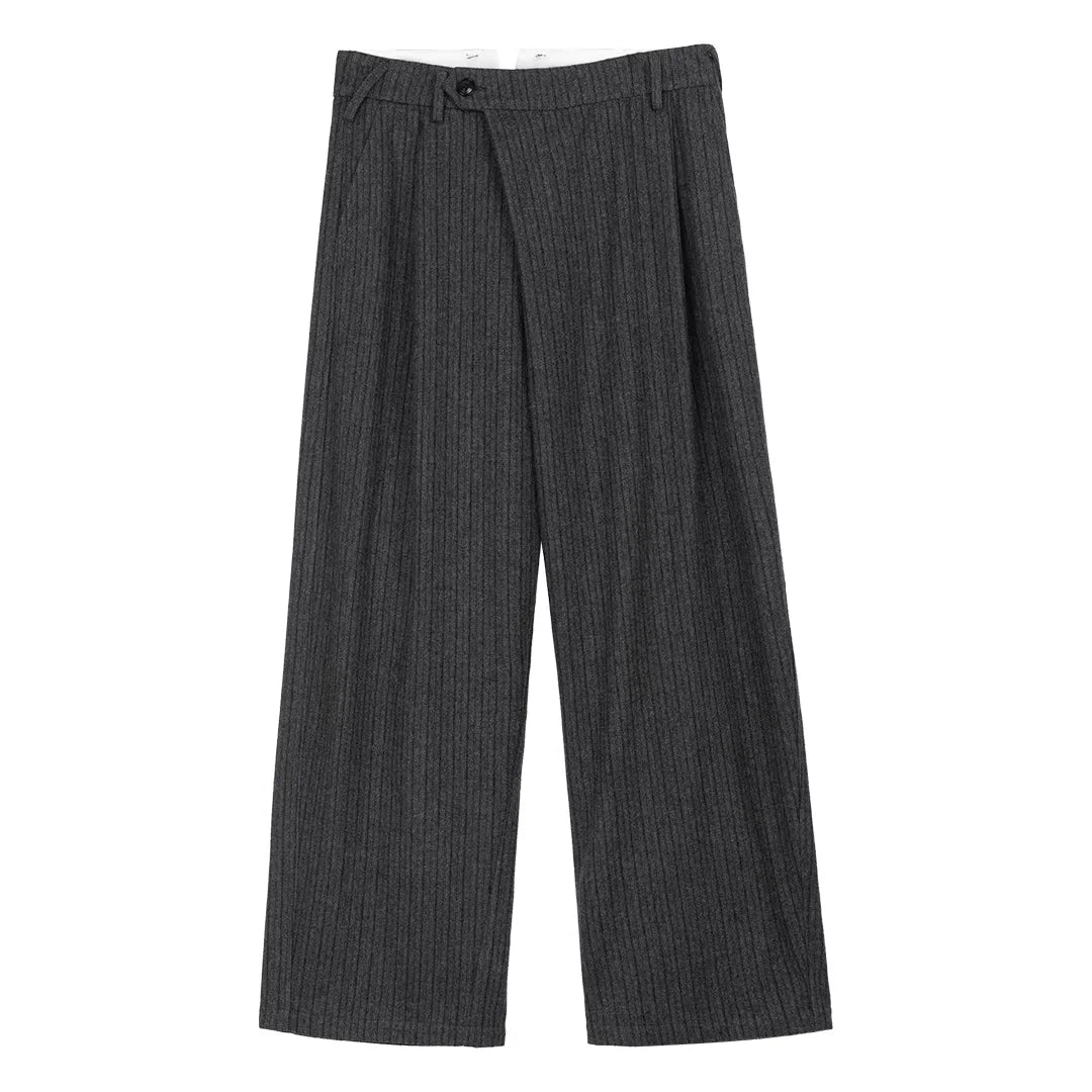 Simple Project Wide-Leg Striped Wool Trousers with Pleats