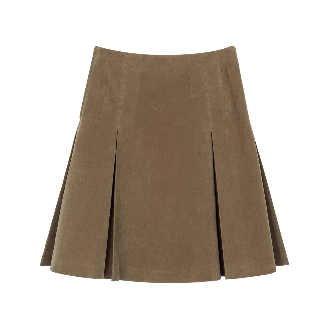 Simple Project Suede Pleated A-Line Skirt