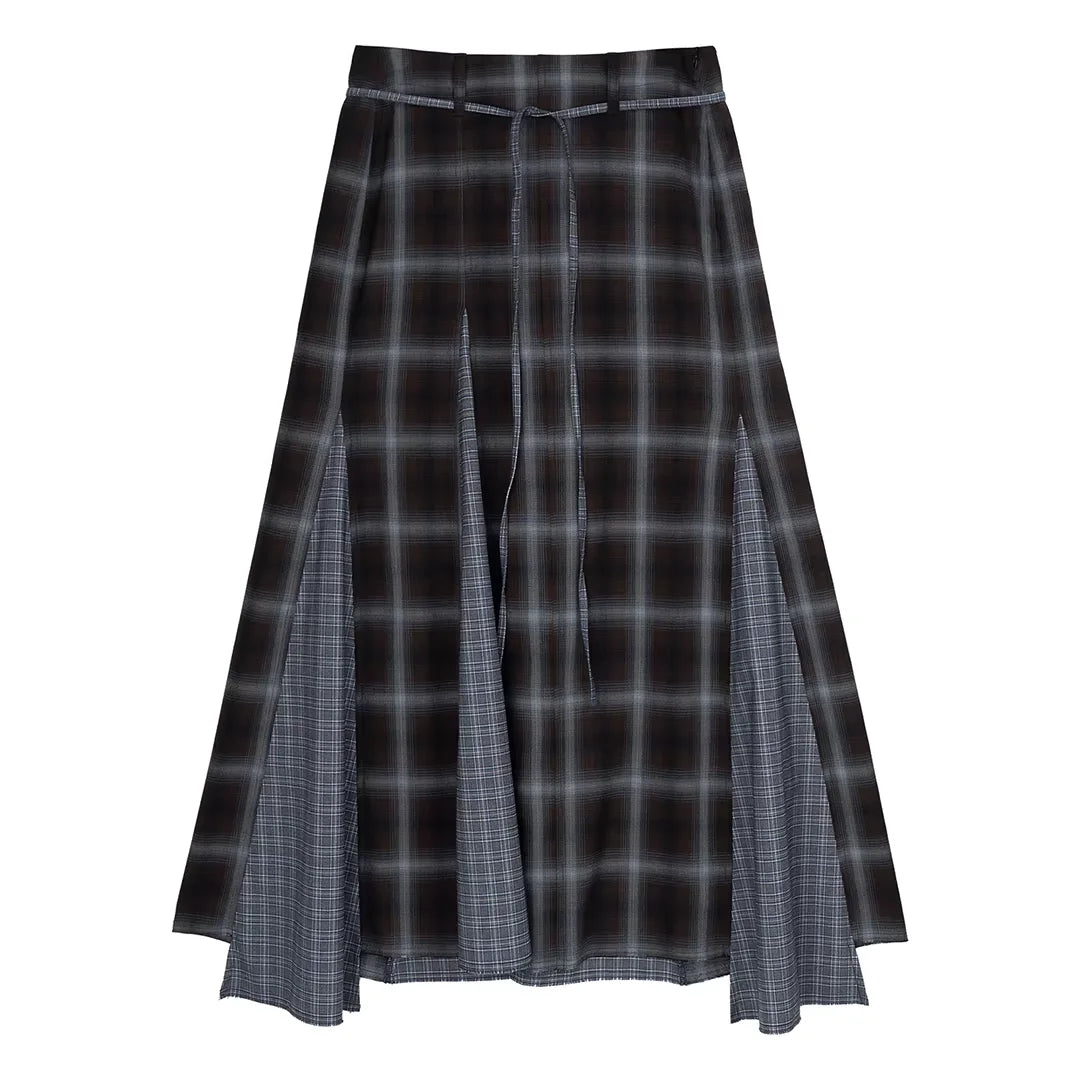 Simple Project Plaid Irregular Fishtail Long Skirt