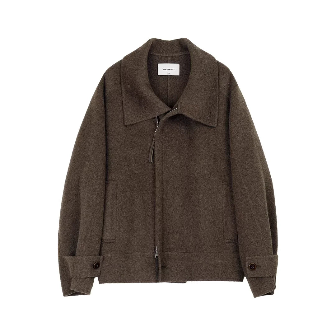Simple Project Unisex High-Neck Wool Jacket with Button Details