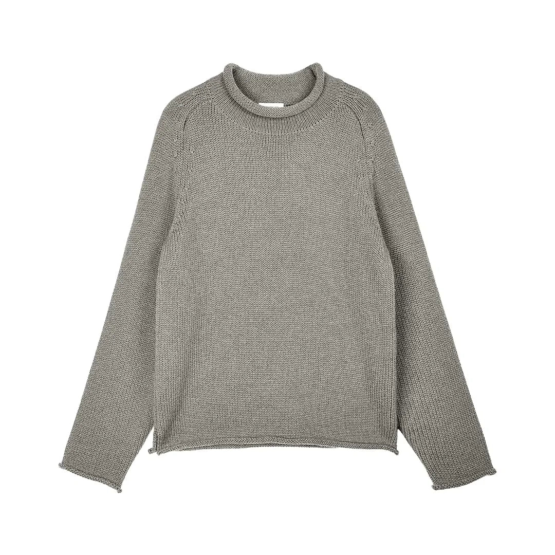 Simple Project Grey Rolled-Hem Wool Sweater