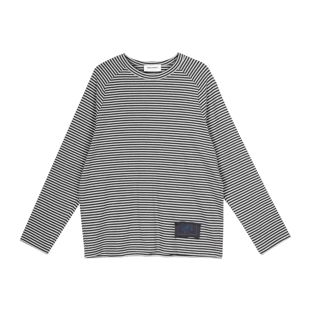Simple Project Striped Long Sleeve T-Shirt with Embroidered Patch